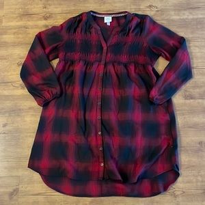 Button front, smocked plaid dress